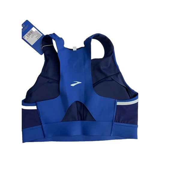 Brooks 32DD/E Drive 3 Pocket Run Bra Blue Ash Ice Blue Navy Compression Wicking - Picture 7 of 11